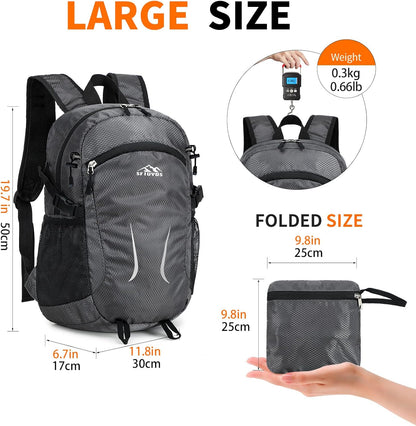 Small Hiking Backpack Travel Lightweight Hiking Packable Daypack Water-Resistant Foldable Backpacks 15L for Travel Women Men Camping (Grey)