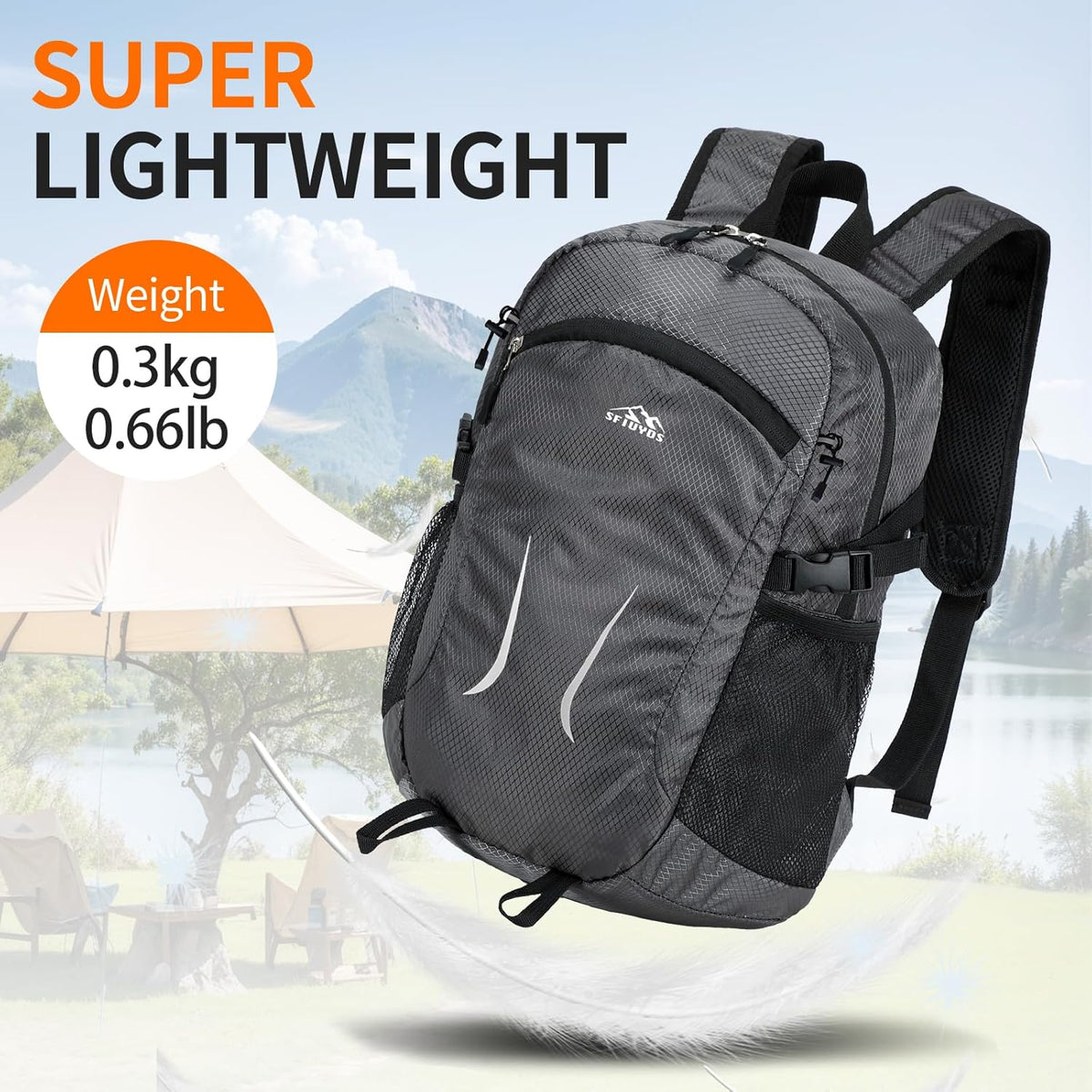 Small Hiking Backpack Travel Lightweight Hiking Packable Daypack Water-Resistant Foldable Backpacks 15L for Travel Women Men Camping (Grey)