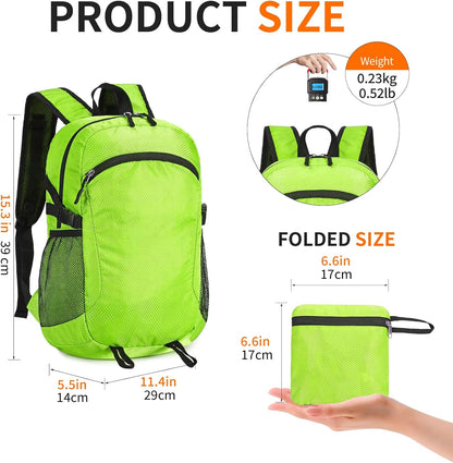Small Hiking Backpack Travel Lightweight Hiking Packable Daypack Water-Resistant Foldable Backpacks 15L for Travel Women Men Camping (Grey)