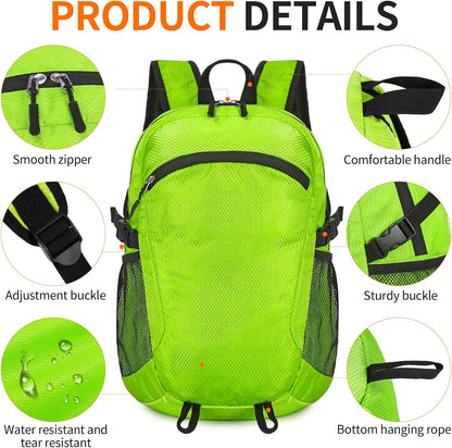 Small Hiking Backpack Travel Lightweight Hiking Packable Daypack Water-Resistant Foldable Backpacks 15L for Travel Women Men Camping (Grey)