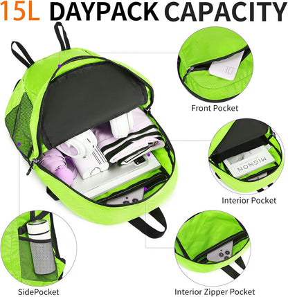 Small Hiking Backpack Travel Lightweight Hiking Packable Daypack Water-Resistant Foldable Backpacks 15L for Travel Women Men Camping (Grey)
