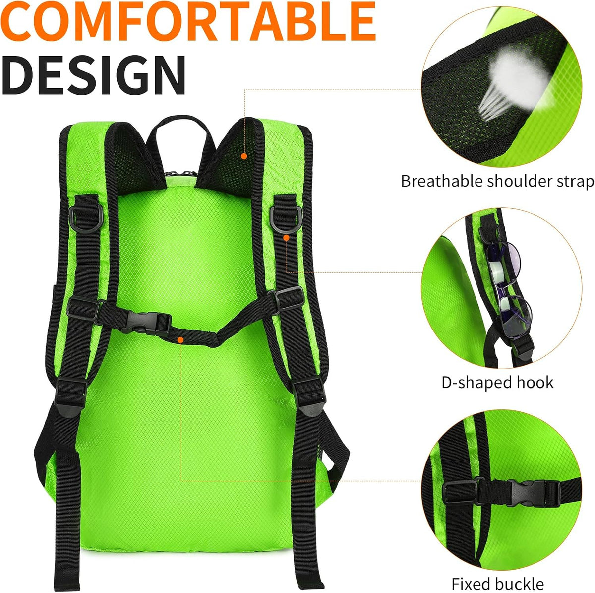 Small Hiking Backpack Travel Lightweight Hiking Packable Daypack Water-Resistant Foldable Backpacks 15L for Travel Women Men Camping (Grey)