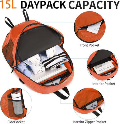 Small Hiking Backpack Travel Lightweight Hiking Packable Daypack Water-Resistant Foldable Backpacks 15L for Travel Women Men Camping (Grey)