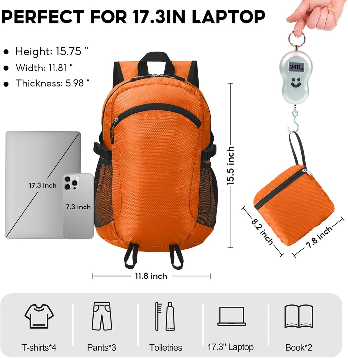 Small Hiking Backpack Travel Lightweight Hiking Packable Daypack Water-Resistant Foldable Backpacks 15L for Travel Women Men Camping (Grey)