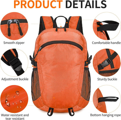 Small Hiking Backpack Travel Lightweight Hiking Packable Daypack Water-Resistant Foldable Backpacks 15L for Travel Women Men Camping (Grey)