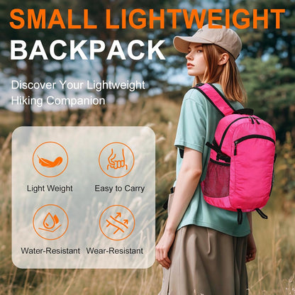 Small Hiking Backpack Travel Lightweight Hiking Packable Daypack Water-Resistant Foldable Backpacks 15L for Travel Women Men Camping (Grey)