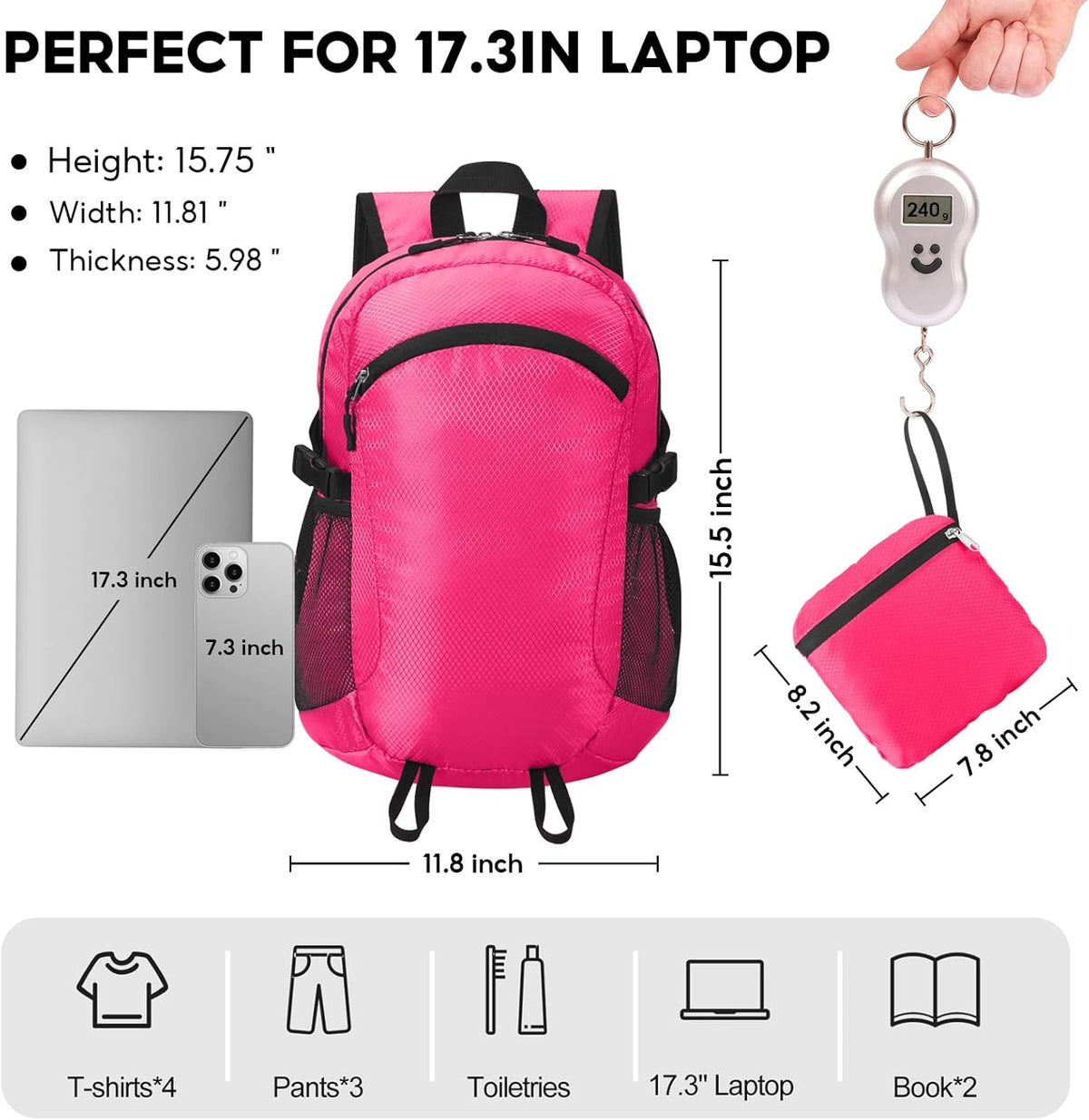Small Hiking Backpack Travel Lightweight Hiking Packable Daypack Water-Resistant Foldable Backpacks 15L for Travel Women Men Camping (Grey)
