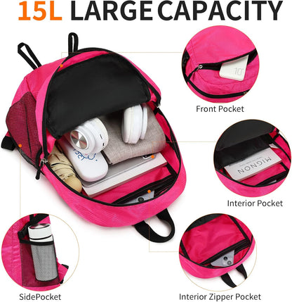 Small Hiking Backpack Travel Lightweight Hiking Packable Daypack Water-Resistant Foldable Backpacks 15L for Travel Women Men Camping (Grey)
