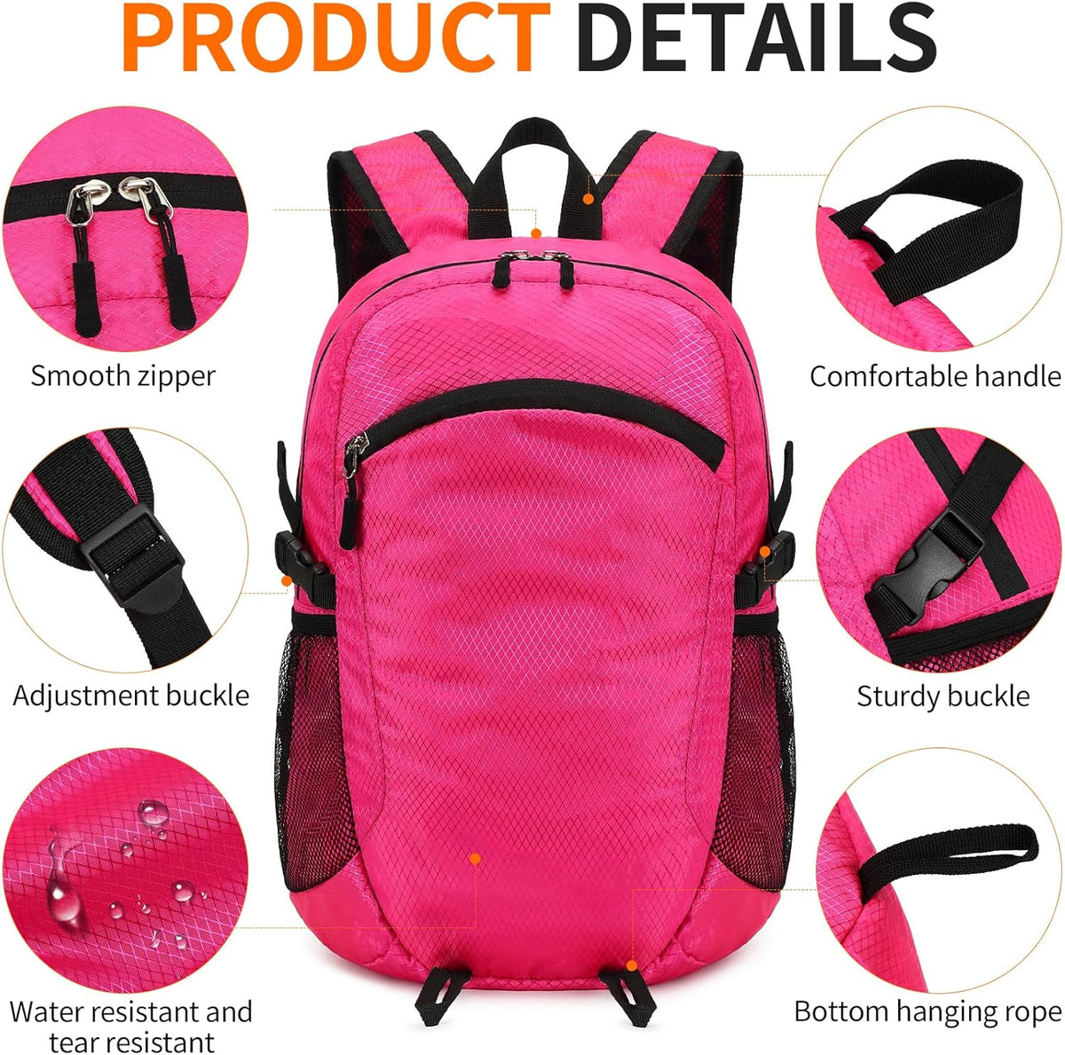 Small Hiking Backpack Travel Lightweight Hiking Packable Daypack Water-Resistant Foldable Backpacks 15L for Travel Women Men Camping (Grey)