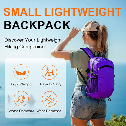 Small Hiking Backpack Travel Lightweight Hiking Packable Daypack Water-Resistant Foldable Backpacks 15L for Travel Women Men Camping (Grey)