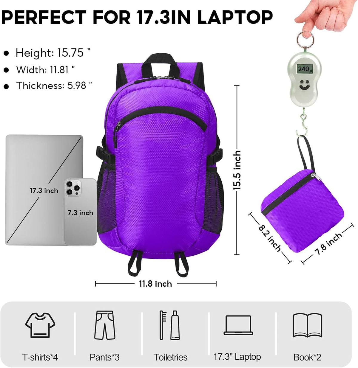 Small Hiking Backpack Travel Lightweight Hiking Packable Daypack Water-Resistant Foldable Backpacks 15L for Travel Women Men Camping (Grey)