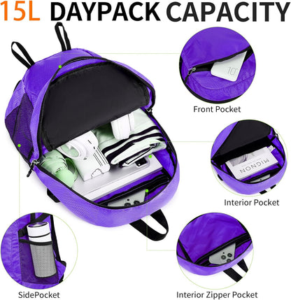 Small Hiking Backpack Travel Lightweight Hiking Packable Daypack Water-Resistant Foldable Backpacks 15L for Travel Women Men Camping (Grey)