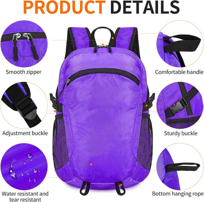 Small Hiking Backpack Travel Lightweight Hiking Packable Daypack Water-Resistant Foldable Backpacks 15L for Travel Women Men Camping (Grey)