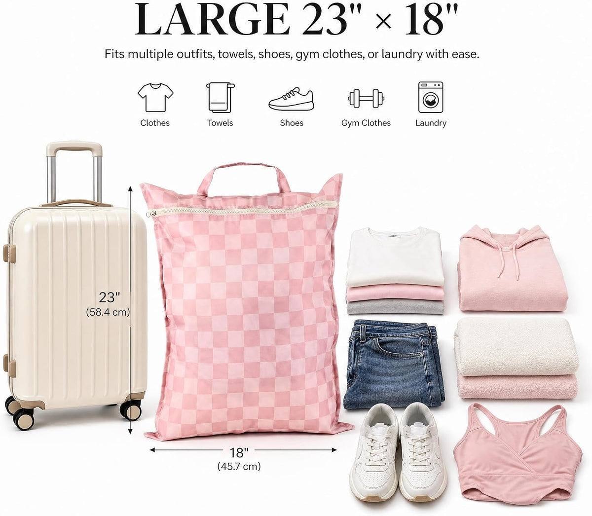 Stylish Wet Dry Bags For Suimsuits Set of 2 - Large Waterproof Travel Laundry Bags Keep Wet & Dry Clothes Fully Separated - Cute Checkered Design with Zipper & Handle, Great for Pool, Beach & Camping