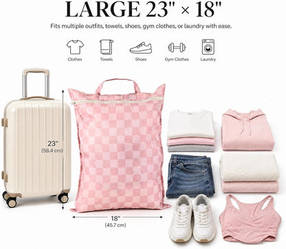 Stylish Wet Dry Bags For Suimsuits Set of 2 - Large Waterproof Travel Laundry Bags Keep Wet & Dry Clothes Fully Separated - Cute Checkered Design with Zipper & Handle, Great for Pool, Beach & Camping