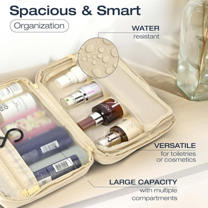Compact Hanging Toiletry Bag with TSA Approved Detachable Pouch, Compact Travel Size, Travel Toiletry Bag, Water Resistant, Premium Nylon, Travel Size Toiletries, Cosmetic Makeup Bag (Light Blue)