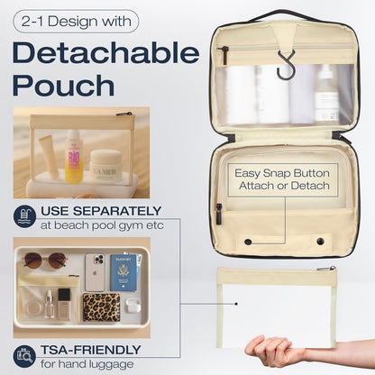 Compact Hanging Toiletry Bag with TSA Approved Detachable Pouch, Compact Travel Size, Travel Toiletry Bag, Water Resistant, Premium Nylon, Travel Size Toiletries, Cosmetic Makeup Bag (Light Blue)