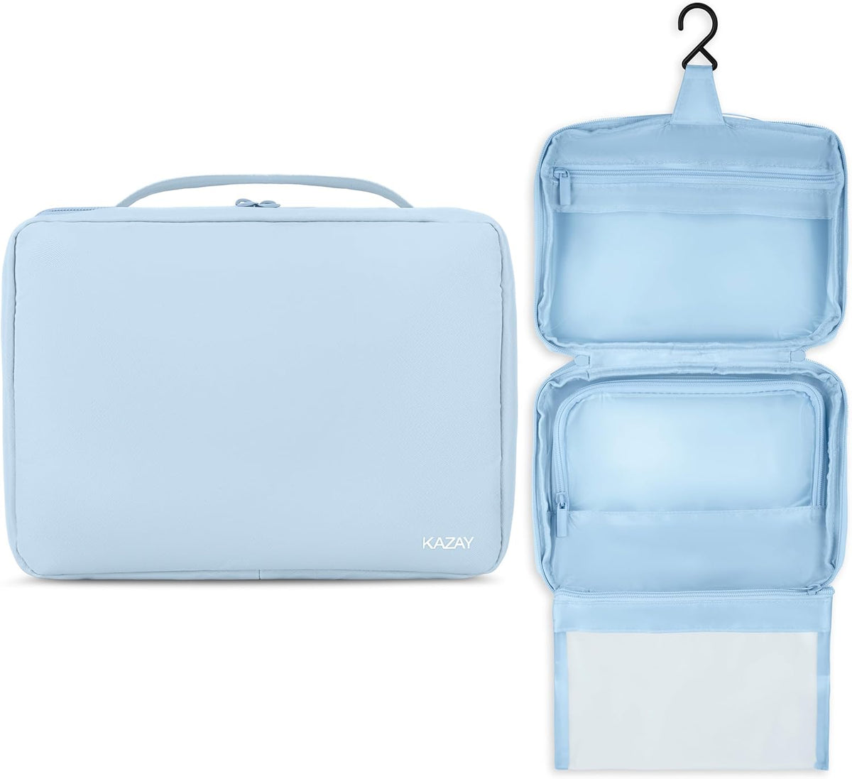 Compact Hanging Toiletry Bag with TSA Approved Detachable Pouch, Compact Travel Size, Travel Toiletry Bag, Water Resistant, Premium Nylon, Travel Size Toiletries, Cosmetic Makeup Bag (Light Blue)