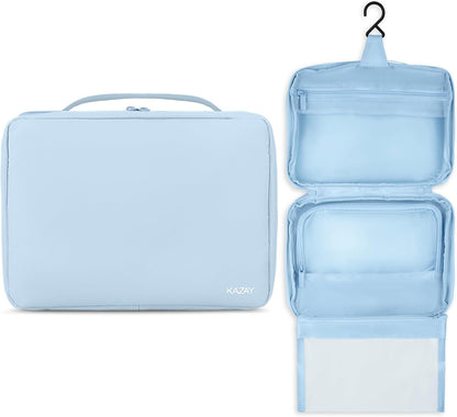 Compact Hanging Toiletry Bag with TSA Approved Detachable Pouch, Compact Travel Size, Travel Toiletry Bag, Water Resistant, Premium Nylon, Travel Size Toiletries, Cosmetic Makeup Bag (Light Blue)
