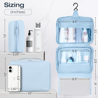 Compact Hanging Toiletry Bag with TSA Approved Detachable Pouch, Compact Travel Size, Travel Toiletry Bag, Water Resistant, Premium Nylon, Travel Size Toiletries, Cosmetic Makeup Bag (Light Blue)