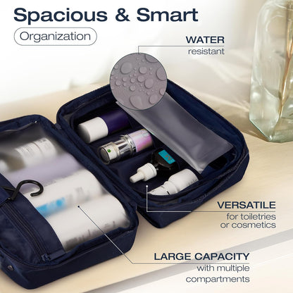 Compact Hanging Toiletry Bag with TSA Approved Detachable Pouch, Compact Travel Size, Travel Toiletry Bag, Water Resistant, Premium Nylon, Travel Size Toiletries, Cosmetic Makeup Bag (Light Blue)