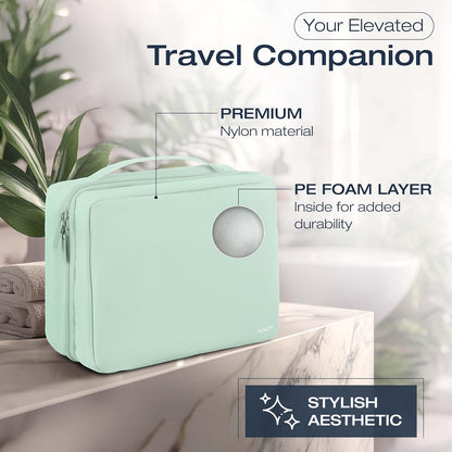 Compact Hanging Toiletry Bag with TSA Approved Detachable Pouch, Compact Travel Size, Travel Toiletry Bag, Water Resistant, Premium Nylon, Travel Size Toiletries, Cosmetic Makeup Bag (Light Blue)