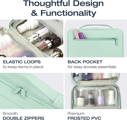 Compact Hanging Toiletry Bag with TSA Approved Detachable Pouch, Compact Travel Size, Travel Toiletry Bag, Water Resistant, Premium Nylon, Travel Size Toiletries, Cosmetic Makeup Bag (Light Blue)