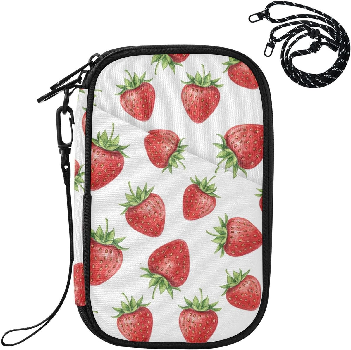 Strawberry Family Passport Holder for Travel | Document Organizer with Detachable Strap Holds 5 Passports for Men Women, Portable Case for Vacation Trip