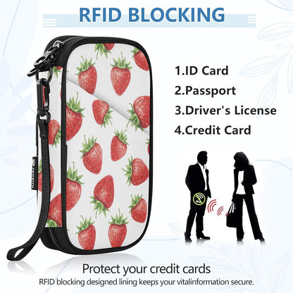Strawberry Family Passport Holder for Travel | Document Organizer with Detachable Strap Holds 5 Passports for Men Women, Portable Case for Vacation Trip