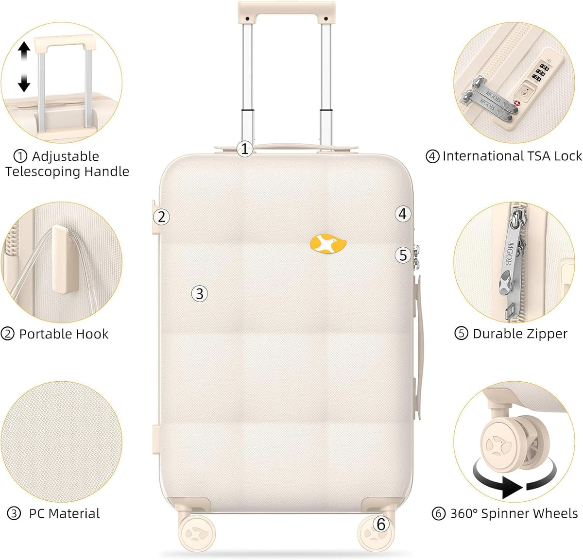 Carry On Luggage 22x14x9 Airline Approved | 20" Durable Polycarbonate Hard Shell Suitcase with TSA Lock & 360° Spinner Wheels (Black)