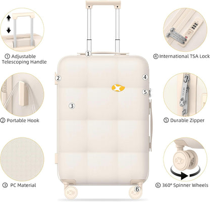Carry On Luggage 22x14x9 Airline Approved | 20" Durable Polycarbonate Hard Shell Suitcase with TSA Lock & 360° Spinner Wheels (Black)