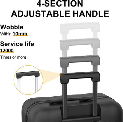 Carry On Luggage 22x14x9 Airline Approved | 20" Durable Polycarbonate Hard Shell Suitcase with TSA Lock & 360° Spinner Wheels (Black)