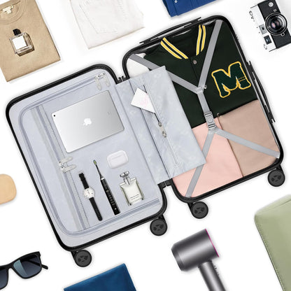 Carry On Luggage 22x14x9 Airline Approved | 20" Durable Polycarbonate Hard Shell Suitcase with TSA Lock & 360° Spinner Wheels (Black)