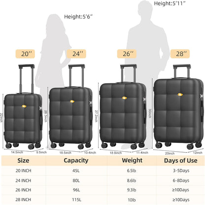 Carry On Luggage 22x14x9 Airline Approved | 20" Durable Polycarbonate Hard Shell Suitcase with TSA Lock & 360° Spinner Wheels (Black)