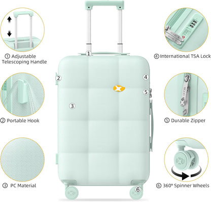 Carry On Luggage 22x14x9 Airline Approved | 20" Durable Polycarbonate Hard Shell Suitcase with TSA Lock & 360° Spinner Wheels (Black)