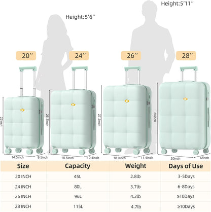 Carry On Luggage 22x14x9 Airline Approved | 20" Durable Polycarbonate Hard Shell Suitcase with TSA Lock & 360° Spinner Wheels (Black)