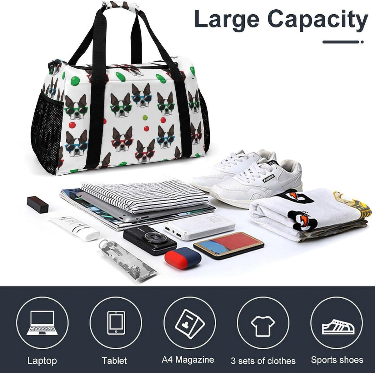 Large Sports Bag Gym Duffel for Travel Weekender Overnight Trip Simple Functional Layout