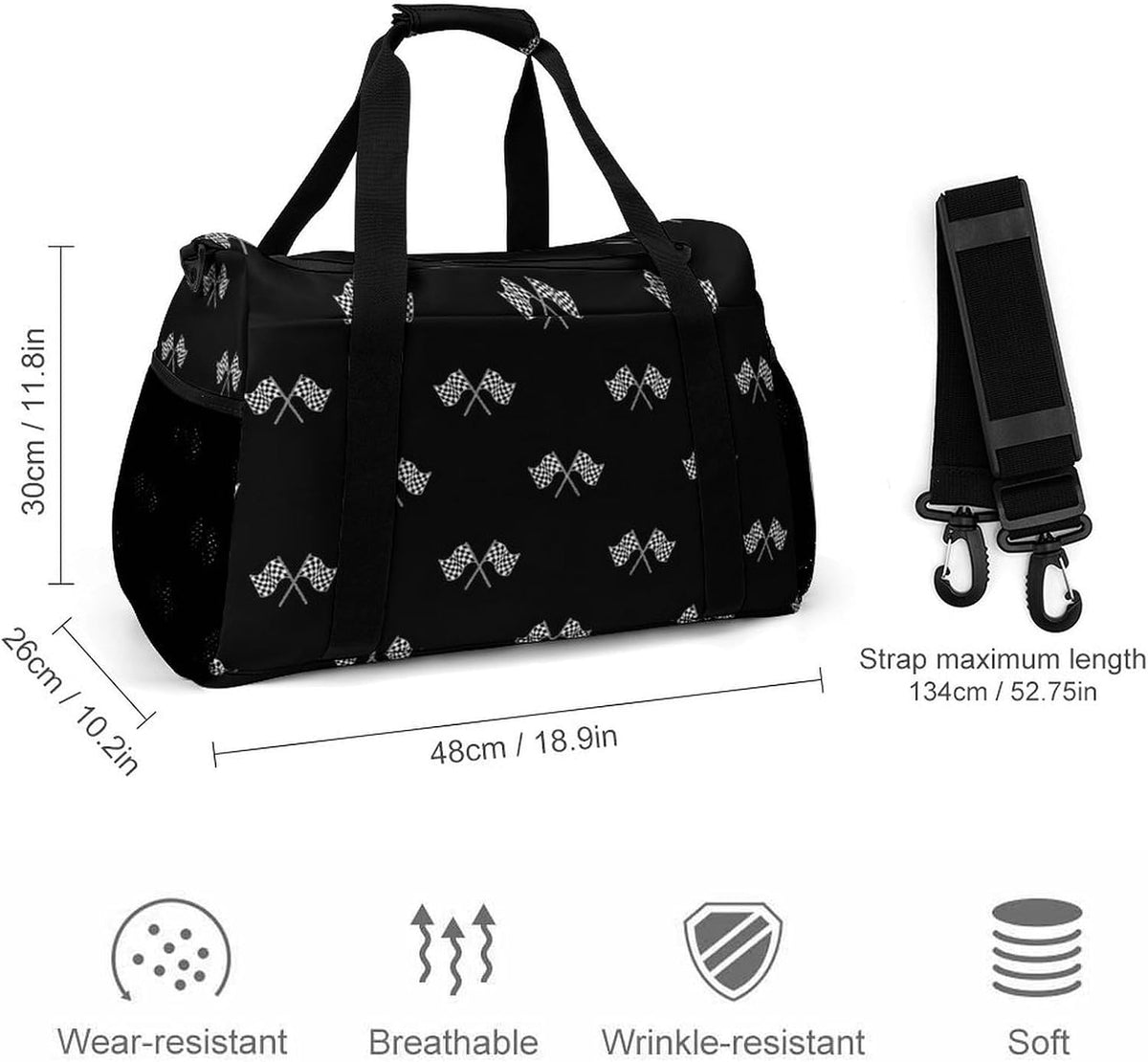 Large Sports Bag Gym Duffel for Travel Weekender Overnight Trip Simple Functional Layout