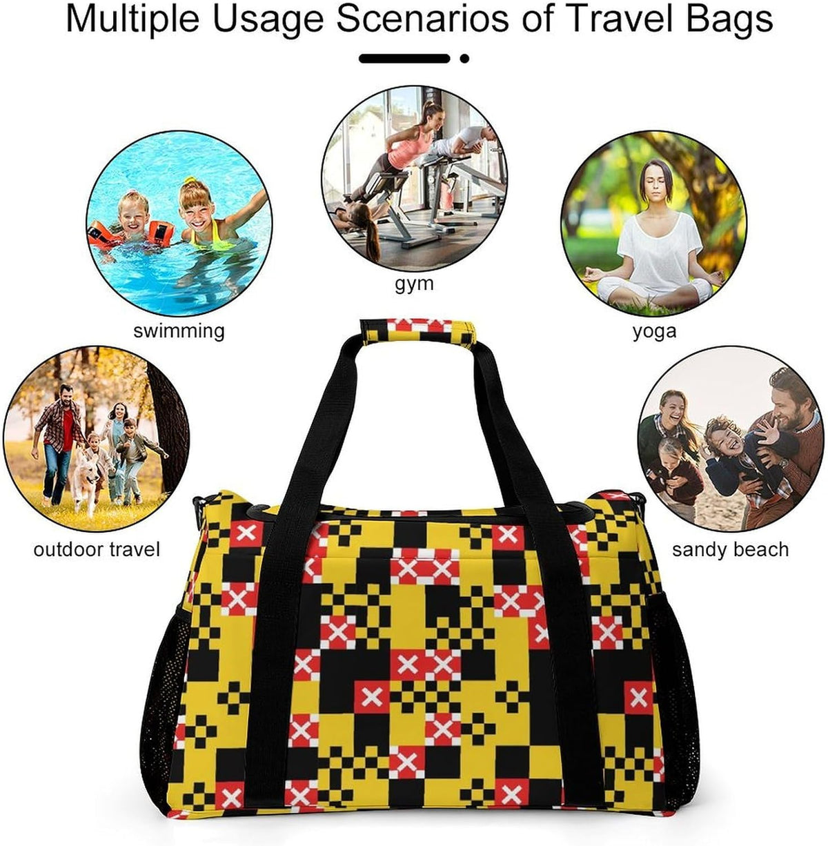 Large Sports Bag Gym Duffel for Travel Weekender Overnight Trip Simple Functional Layout