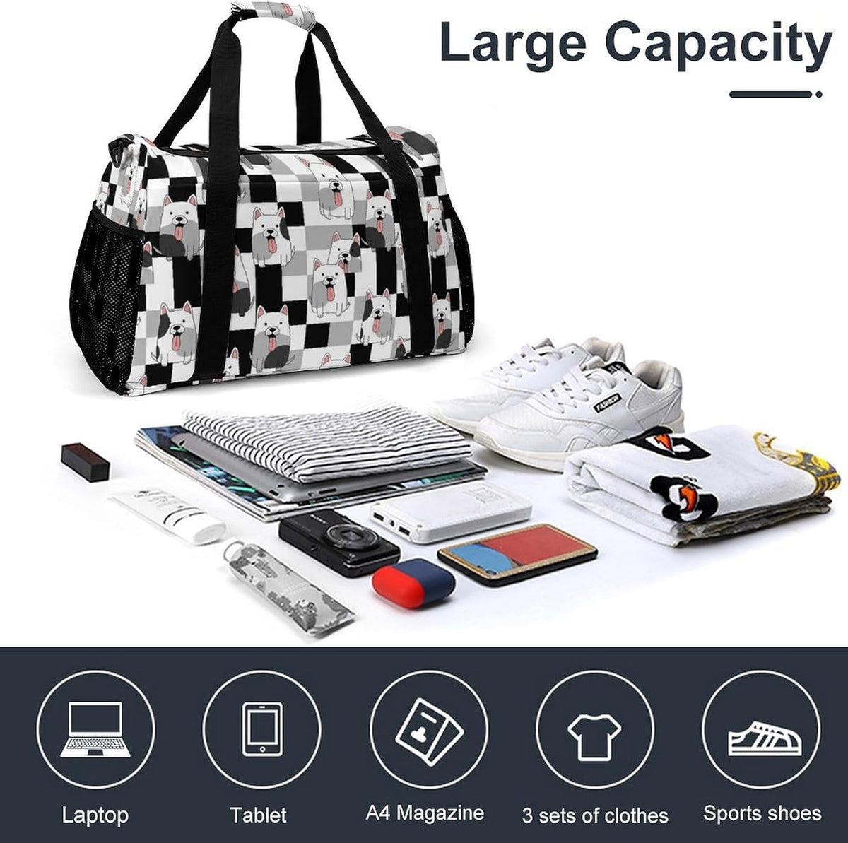 Large Sports Bag Gym Duffel for Travel Weekender Overnight Trip Simple Functional Layout