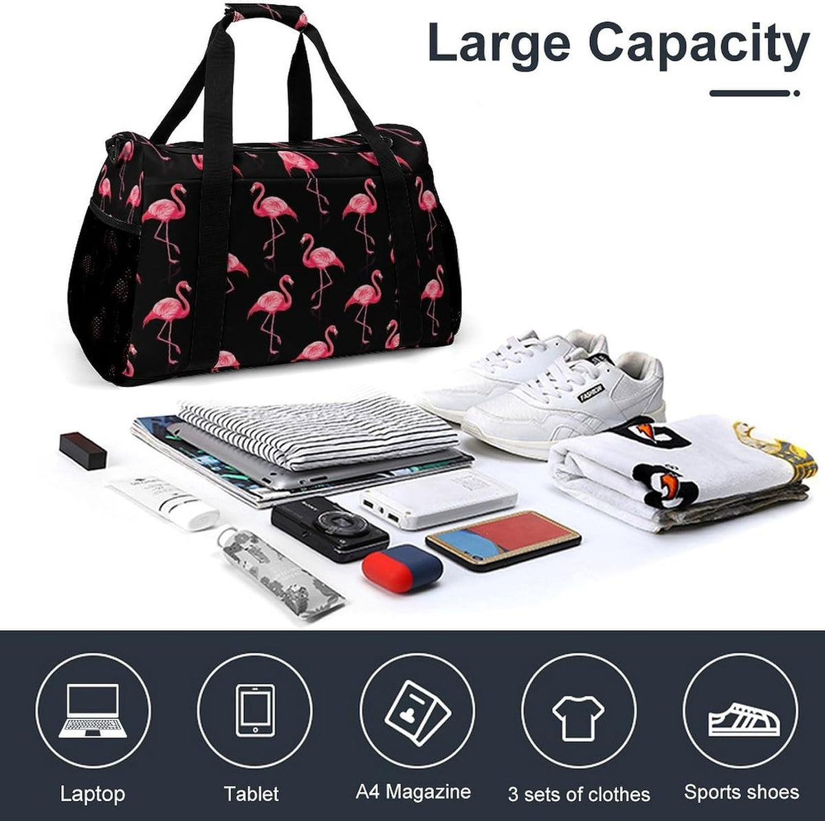 Large Sports Bag Gym Duffel for Travel Weekender Overnight Trip Simple Functional Layout