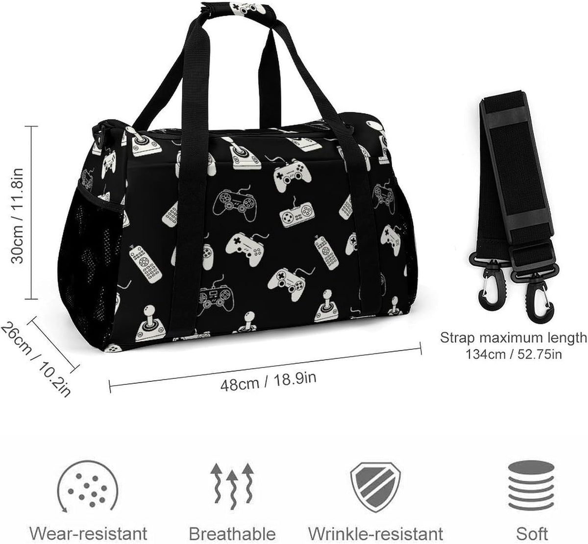 Large Sports Bag Gym Duffel for Travel Weekender Overnight Trip Simple Functional Layout