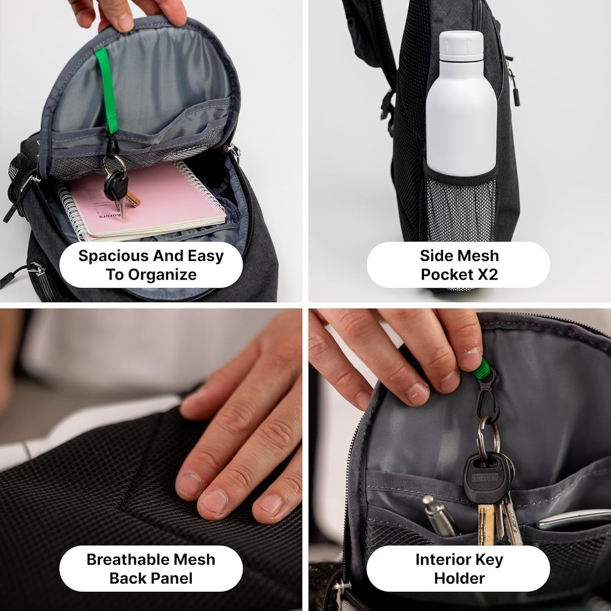 (Not Made In China) Crossbody Sling Backpack, Small Daypack For Travel, Hiking, Anti-Theft Chest Bag, Lightweight