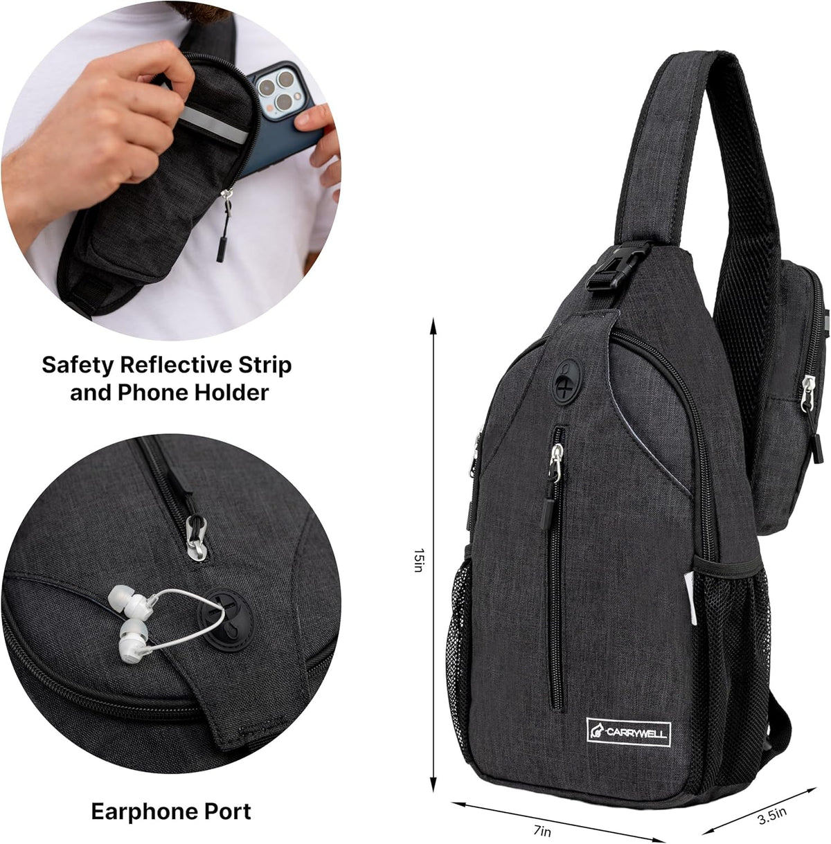 (Not Made In China) Crossbody Sling Backpack, Small Daypack For Travel, Hiking, Anti-Theft Chest Bag, Lightweight