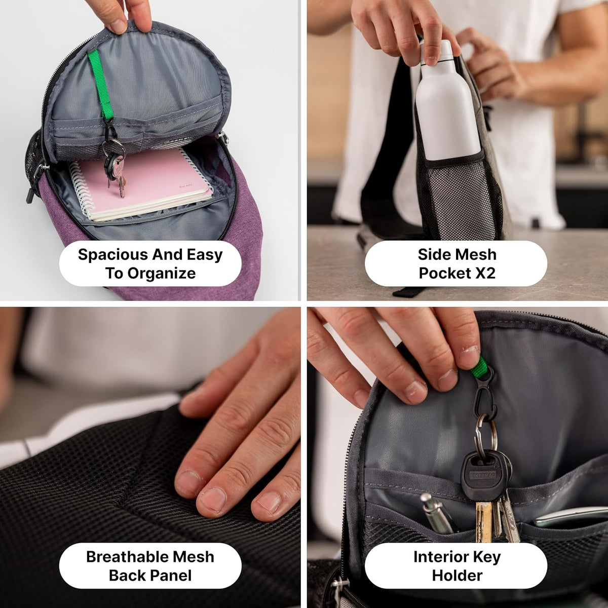 (Not Made In China) Crossbody Sling Backpack, Small Daypack For Travel, Hiking, Anti-Theft Chest Bag, Lightweight