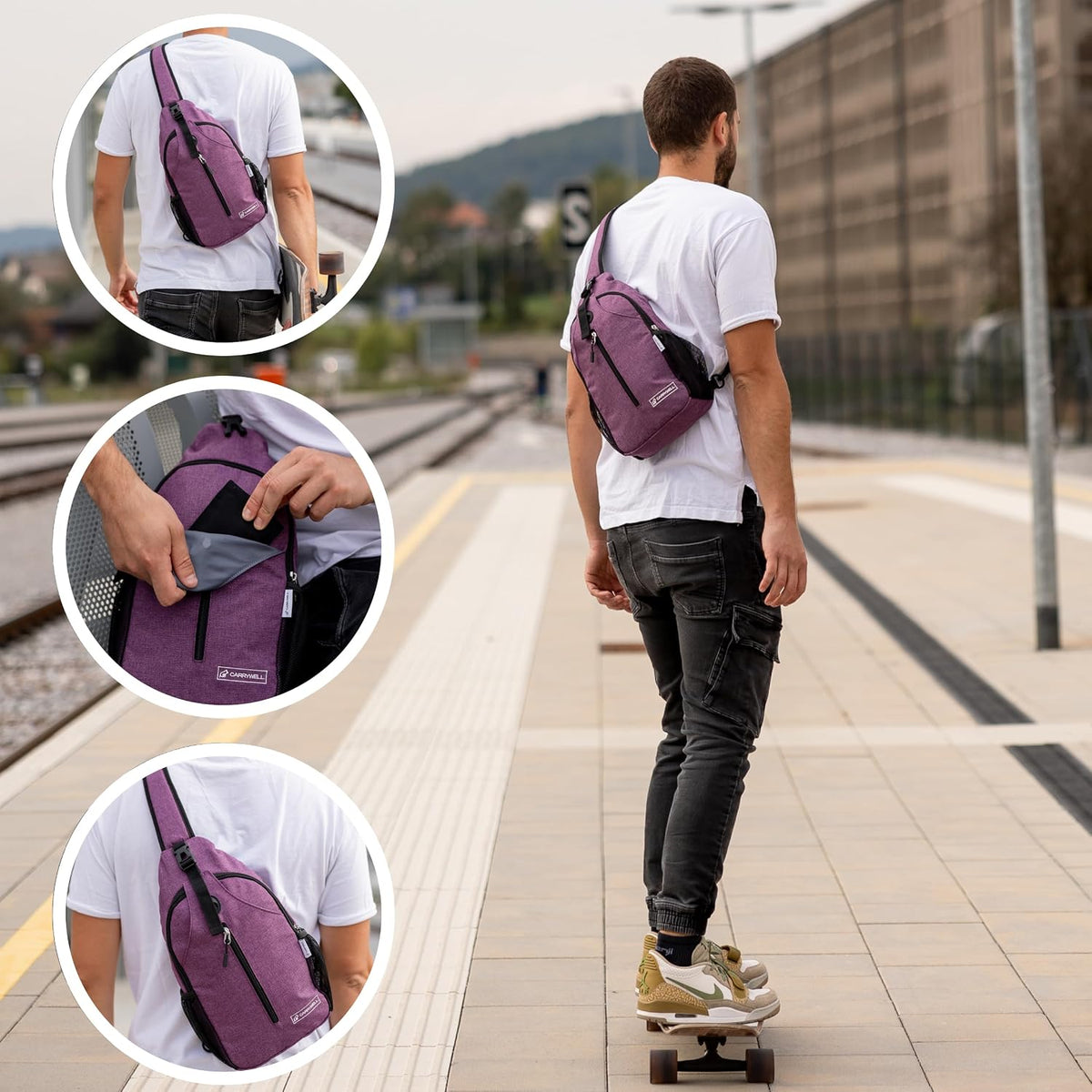 (Not Made In China) Crossbody Sling Backpack, Small Daypack For Travel, Hiking, Anti-Theft Chest Bag, Lightweight