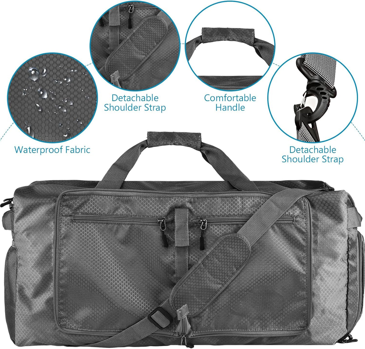 60L Duffle Bag with Shoes Compartment - Foldable&Large Capacity Travel Duffel Bags, Lightweight & Water-Resistant Gym Bag - Rose