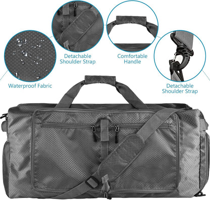 60L Duffle Bag with Shoes Compartment - Foldable&Large Capacity Travel Duffel Bags, Lightweight & Water-Resistant Gym Bag - Rose