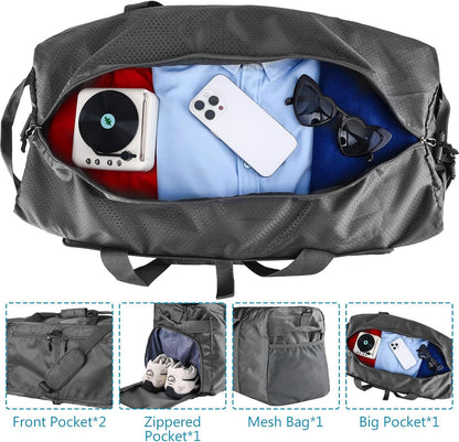 60L Duffle Bag with Shoes Compartment - Foldable&Large Capacity Travel Duffel Bags, Lightweight & Water-Resistant Gym Bag - Rose