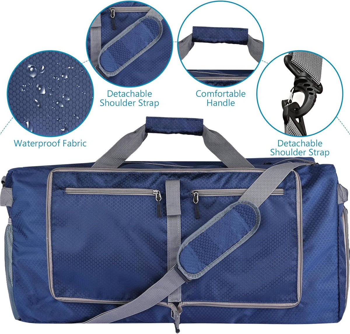 60L Duffle Bag with Shoes Compartment - Foldable&Large Capacity Travel Duffel Bags, Lightweight & Water-Resistant Gym Bag - Rose